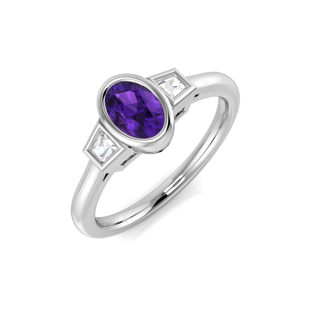 0.6 Ct Amethyst Oval Cut  in 9K White Gold