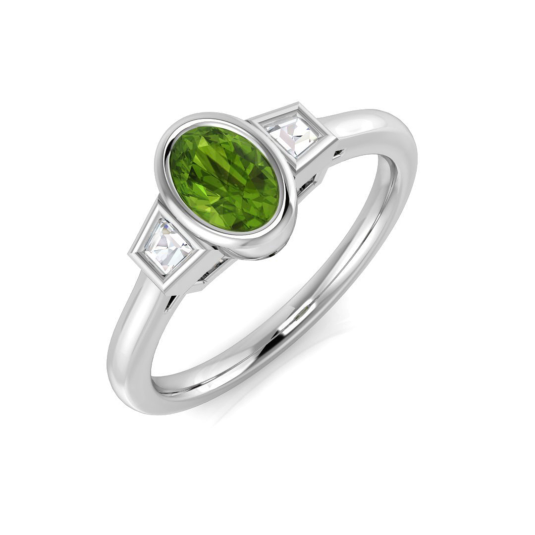 0.65 Ct Peridot Oval Cut  in 9K White Gold
