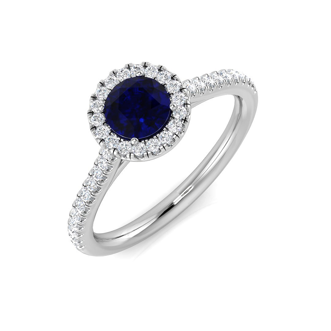 0.85 Ct Blue Sapphire Round Cut  in Platinum(950)