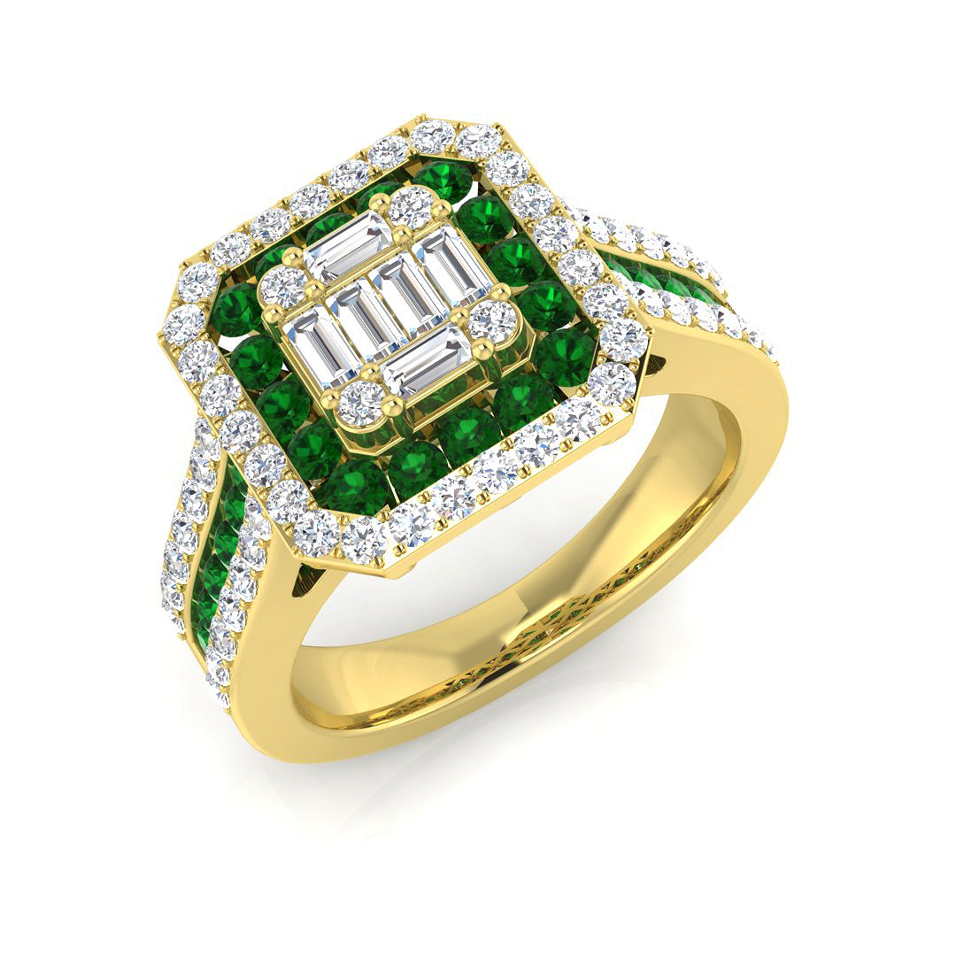 1.3 ct Natural Diamond Emerald Ring