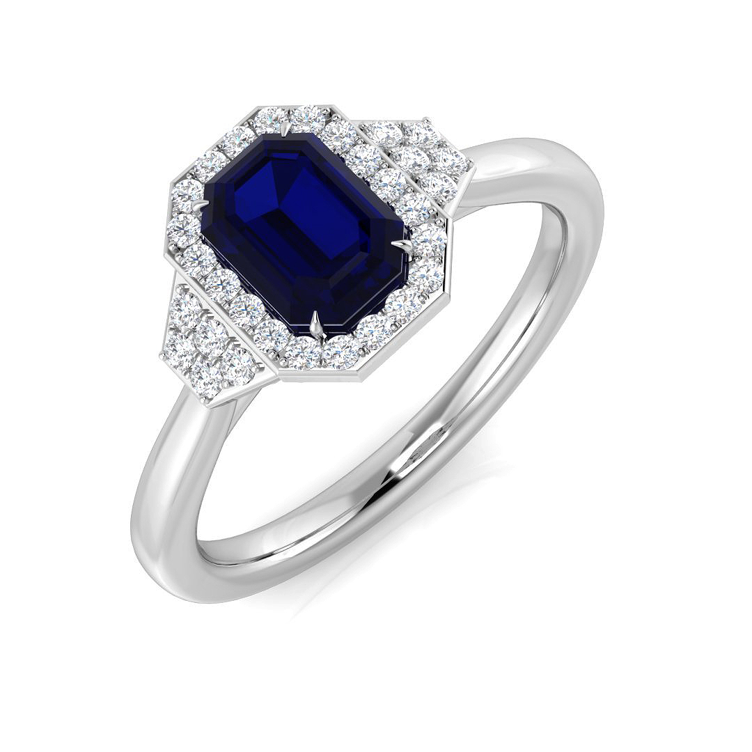 0.85 Ct Blue Sapphire Emerald Cut  in Platinum(950)