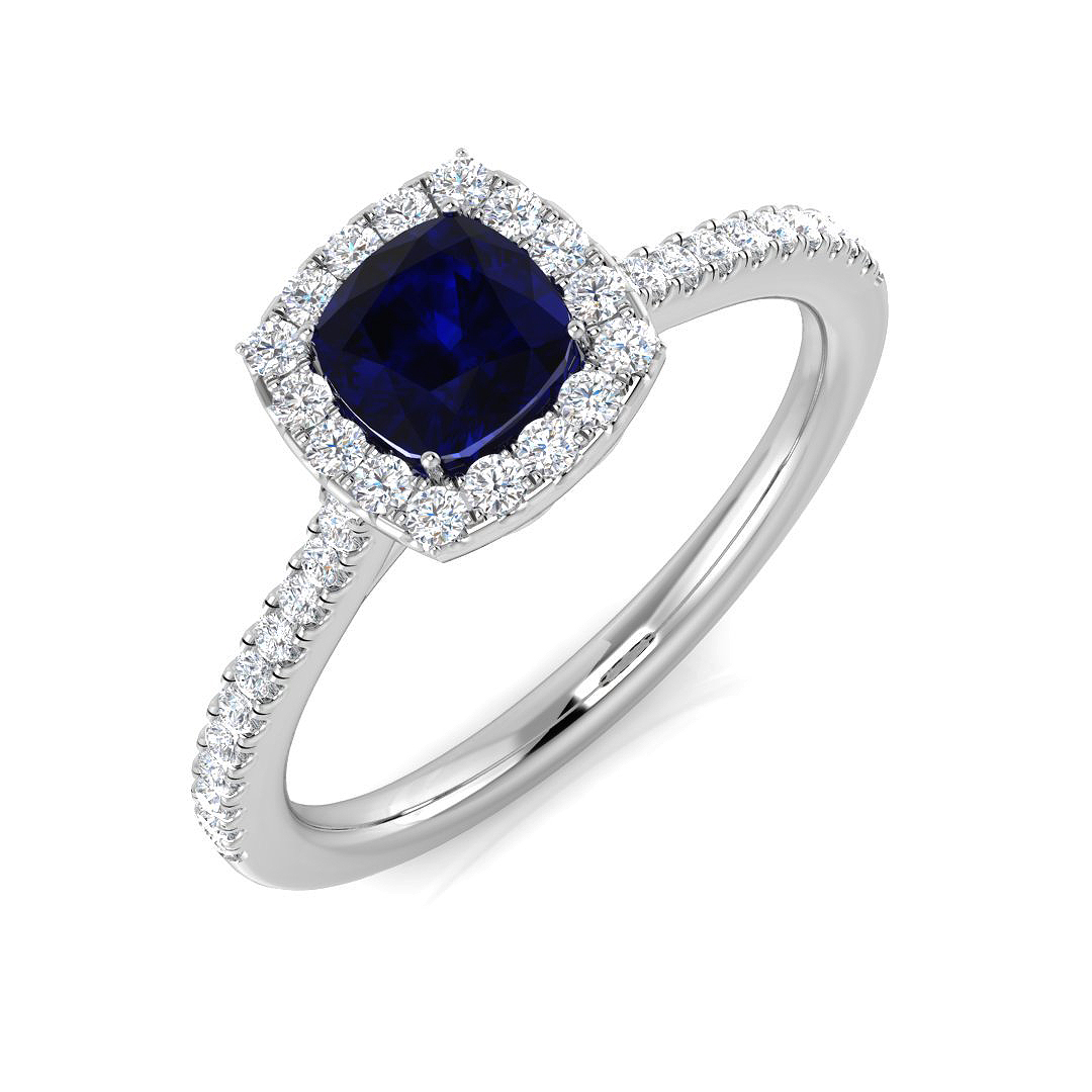 0.75 ct Blue Sapphire Cushion Ring