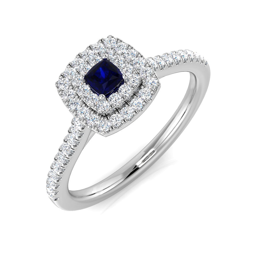 0.3 ct Blue Sapphire Cushion Ring