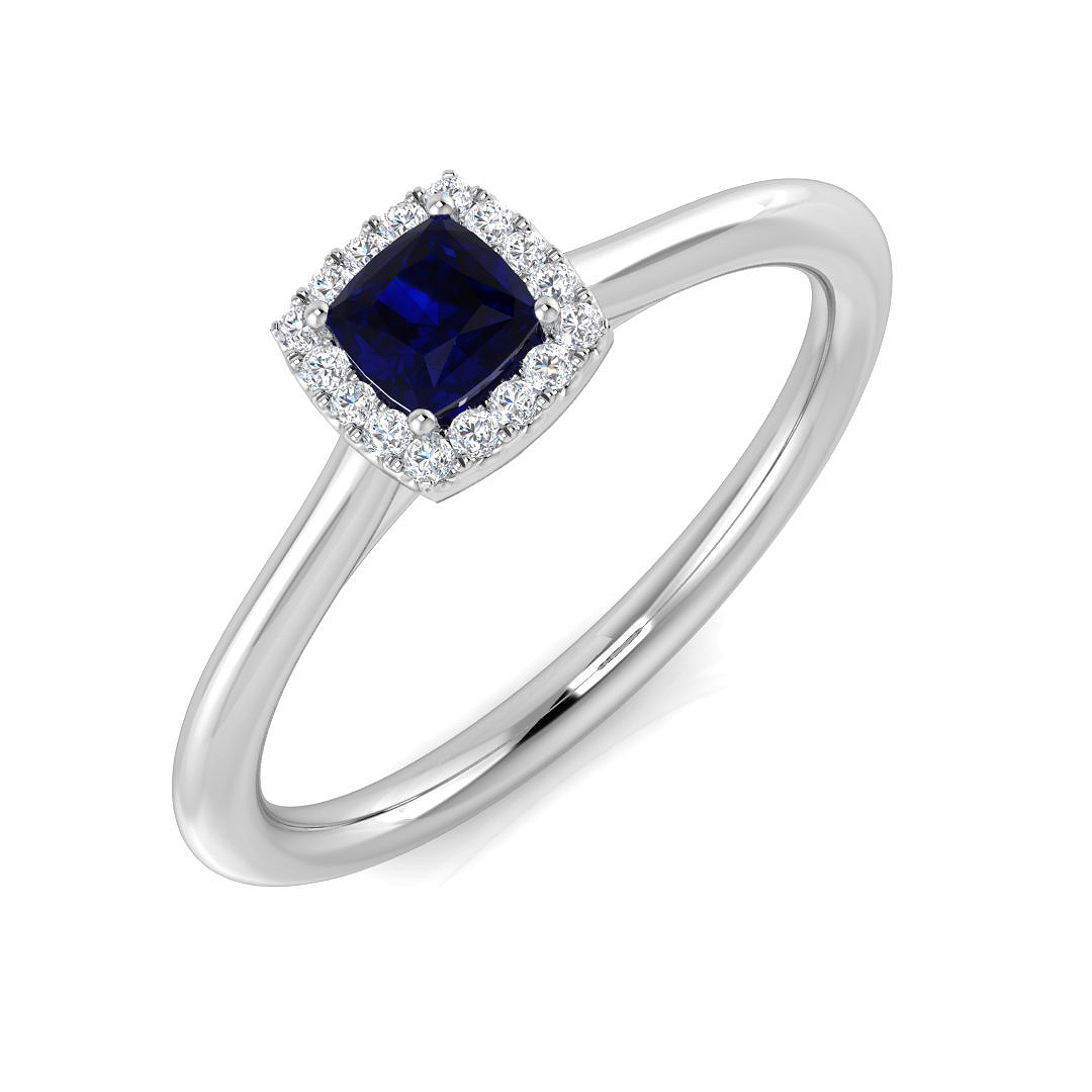 0.2 ct Blue Sapphire Cushion Ring
