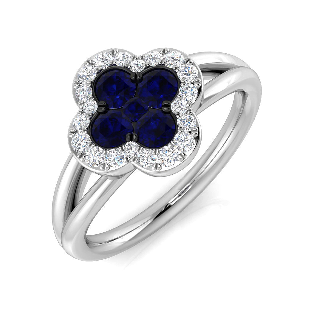 0.8 Ct Blue Sapphire Round Cut  in 18K White Gold