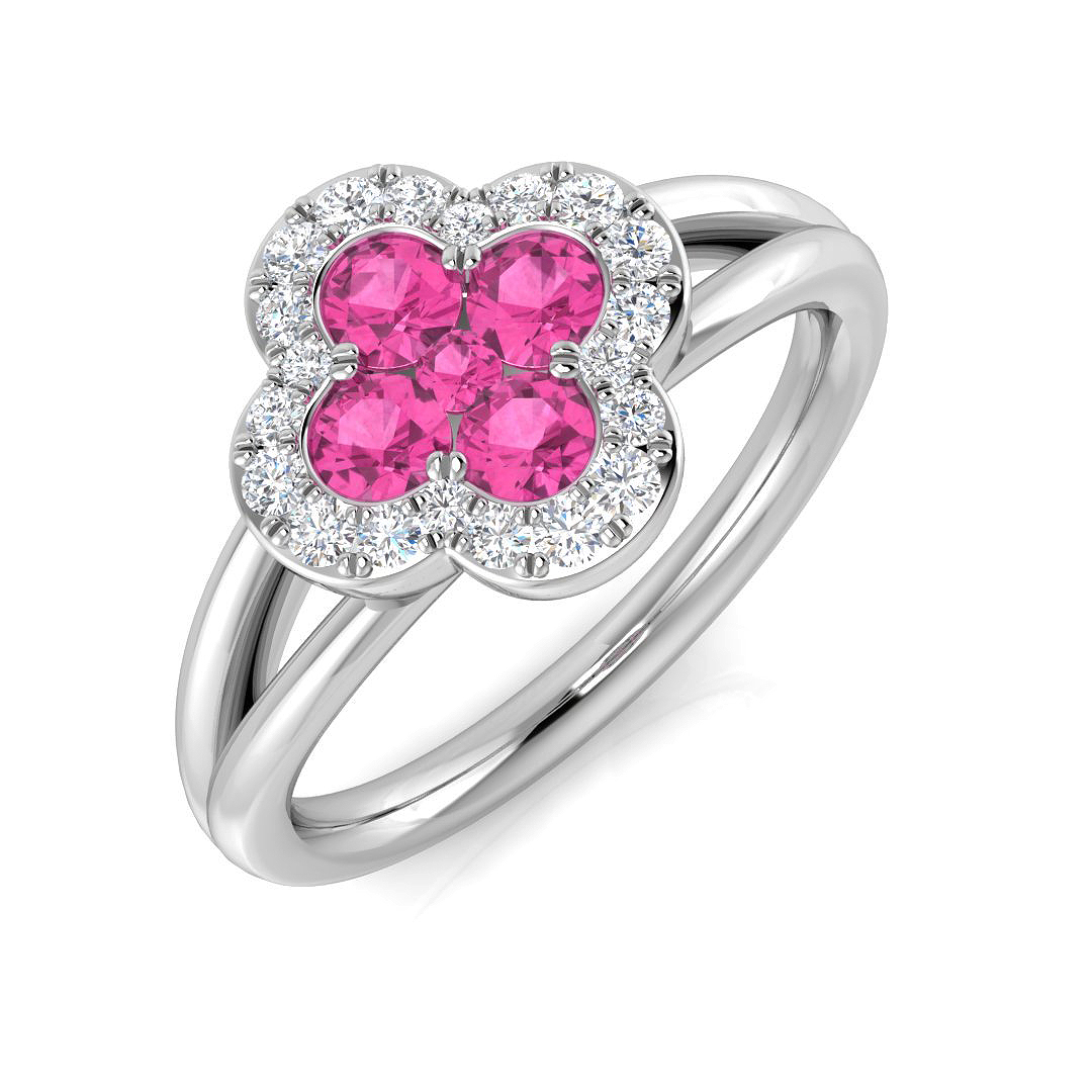 0.75 Ct Pink Sapphire Round Cut  in 18K White Gold