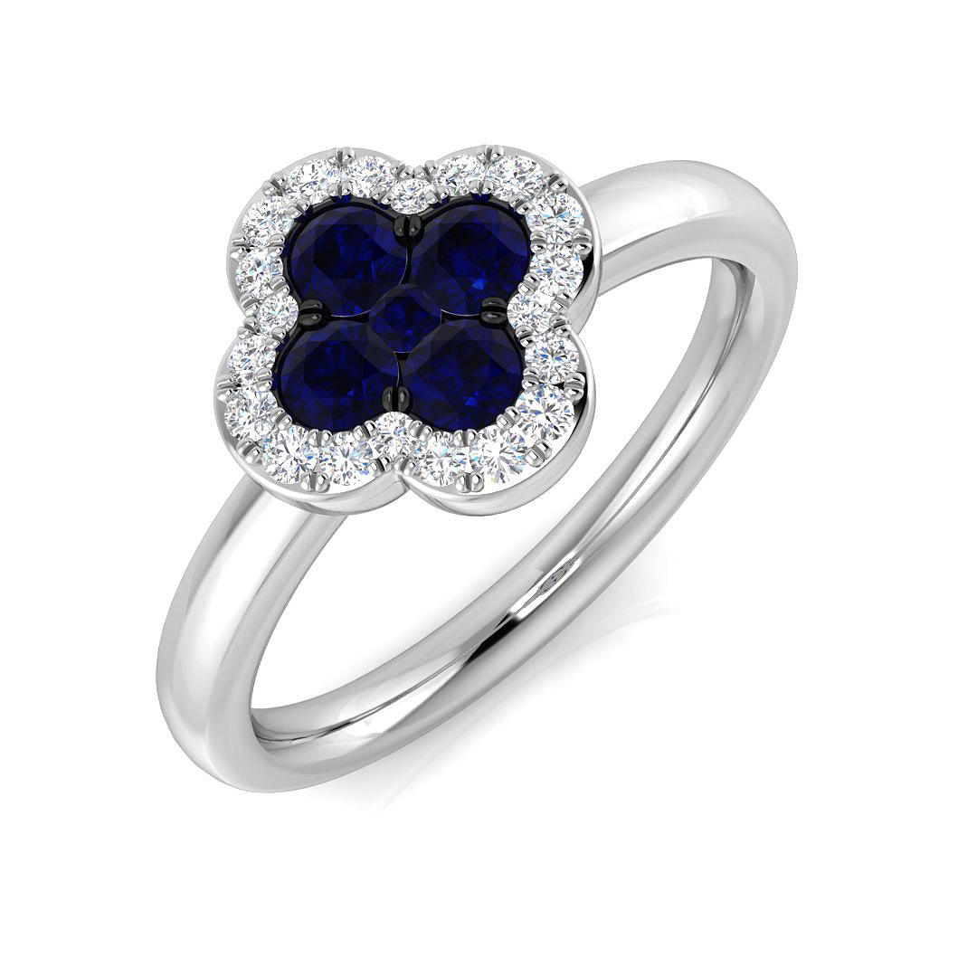 0.6 Ct Blue Sapphire Round Cut  in 18K White Gold