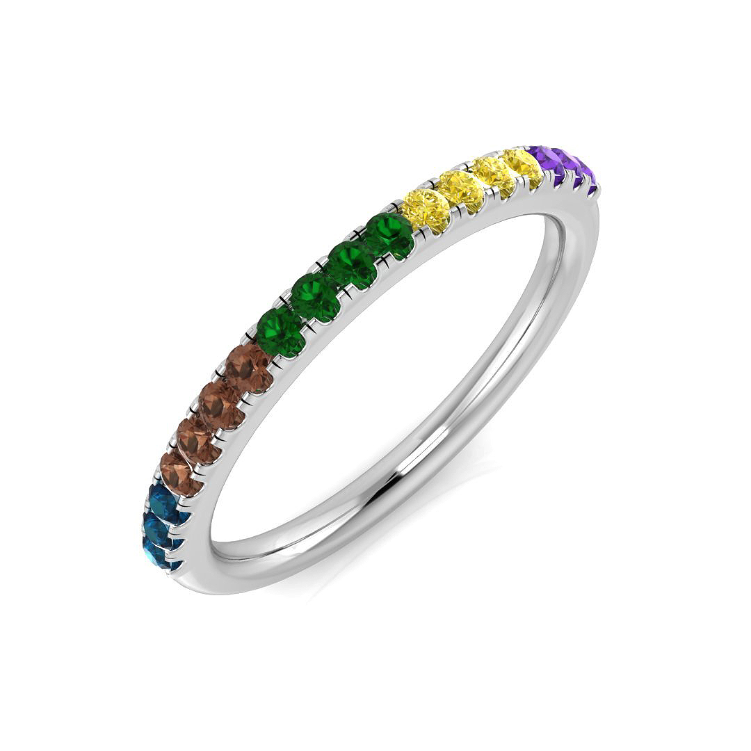 0.2 Ct Yellow Diamond Round Cut  in 18K White Gold