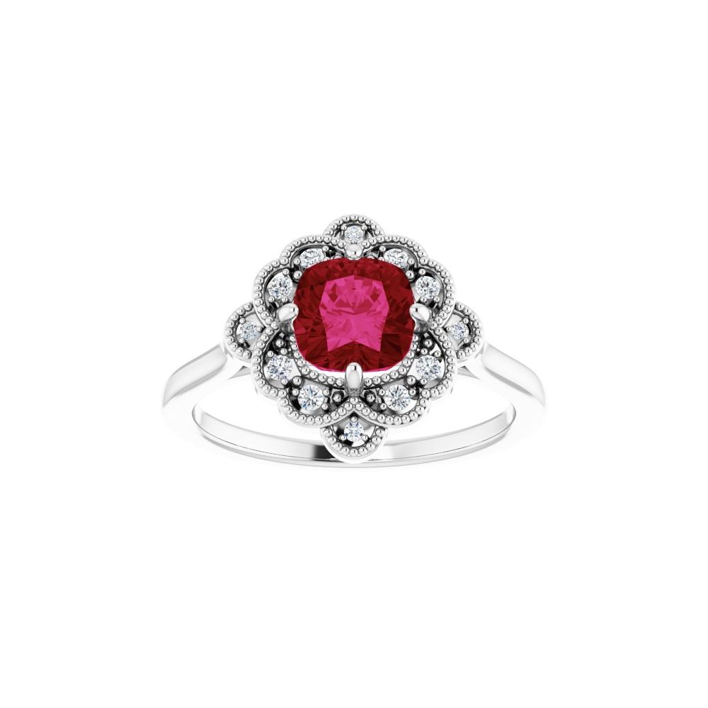 1.3 Ct Lab Grown Ruby Cushion Cut Estella  in 9K White Gold