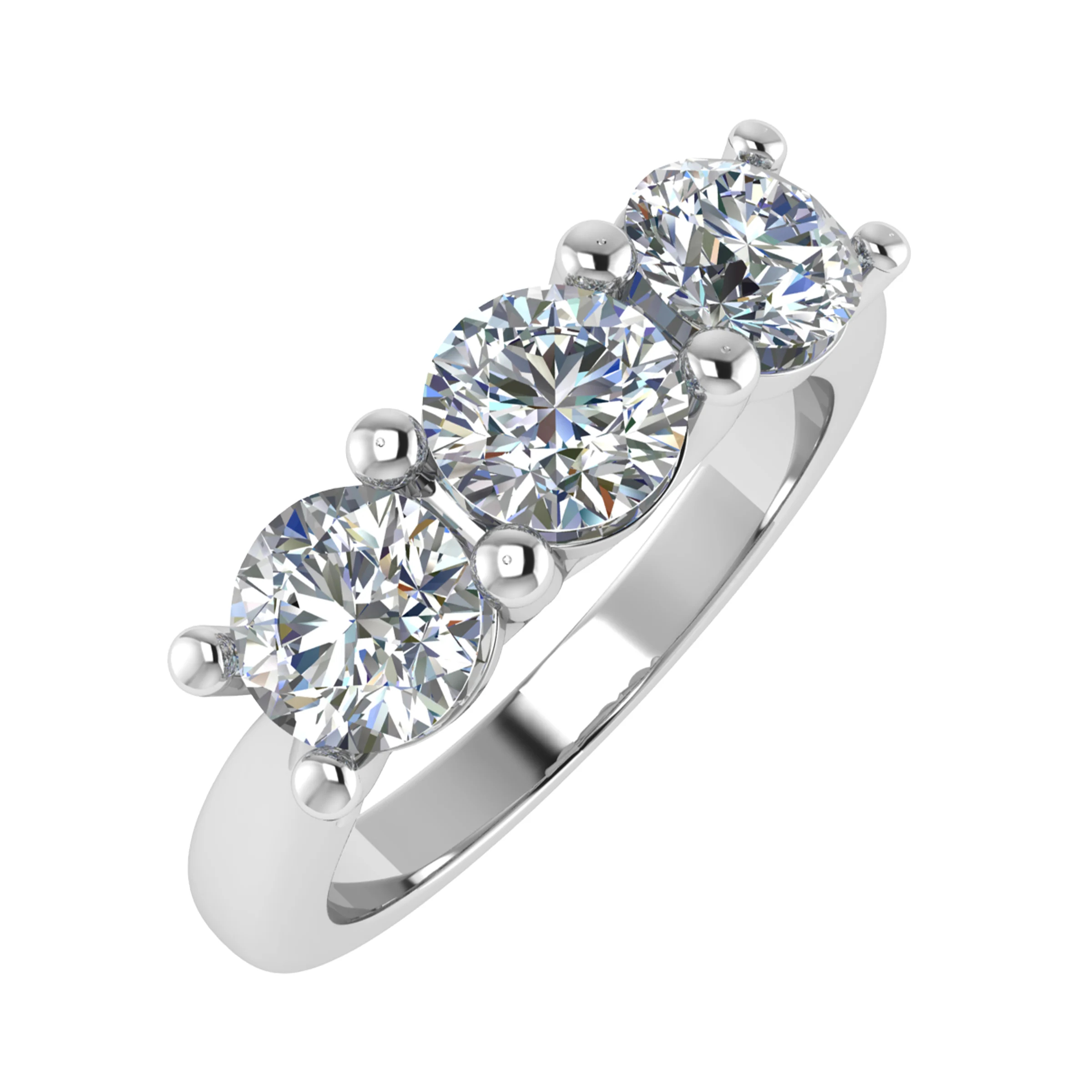 0.50 - 2.25 Carat Round Diamond Three Stone Ring with Shared Claw Set