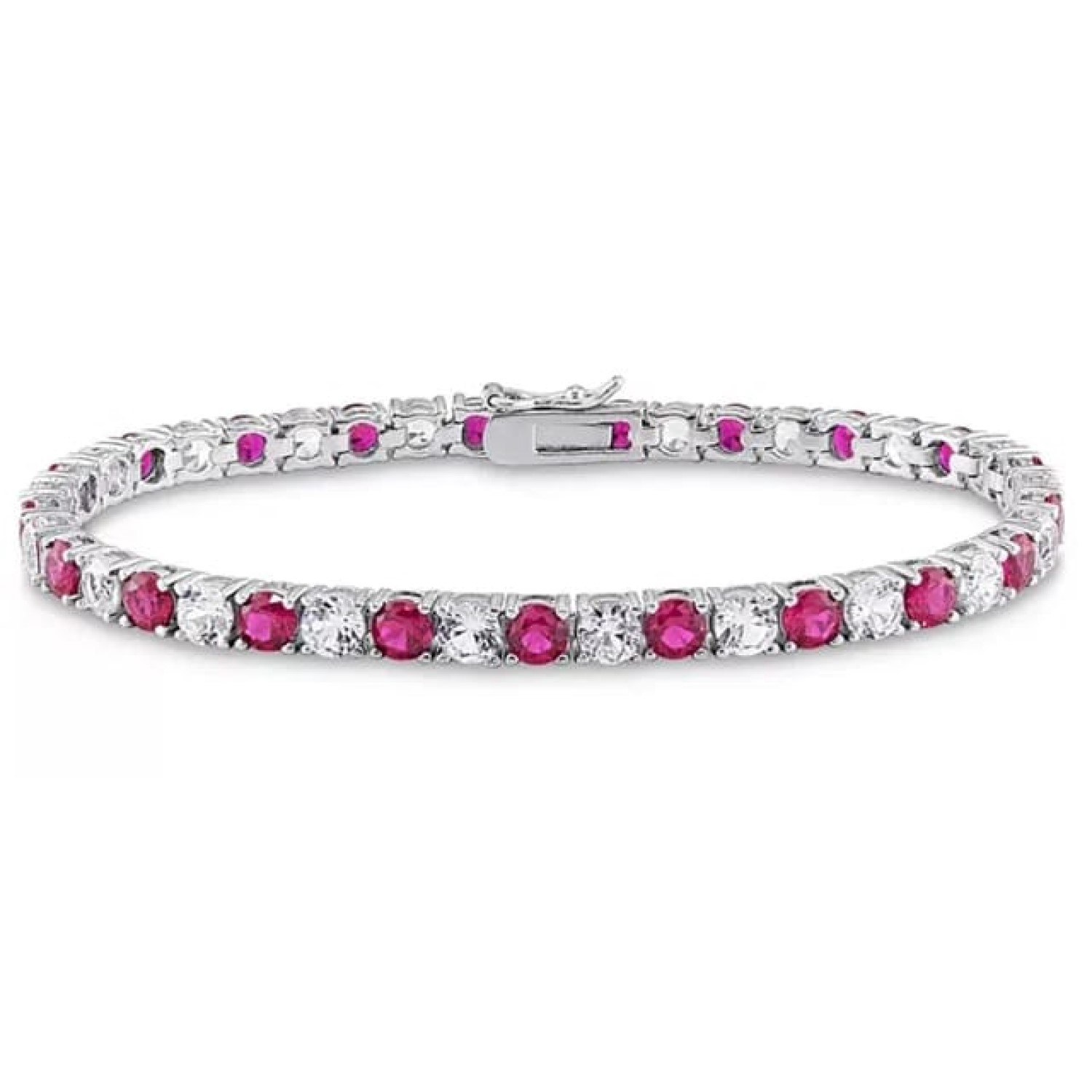 Saphira Natural Ruby 4 Prong  Diamond Bracelet