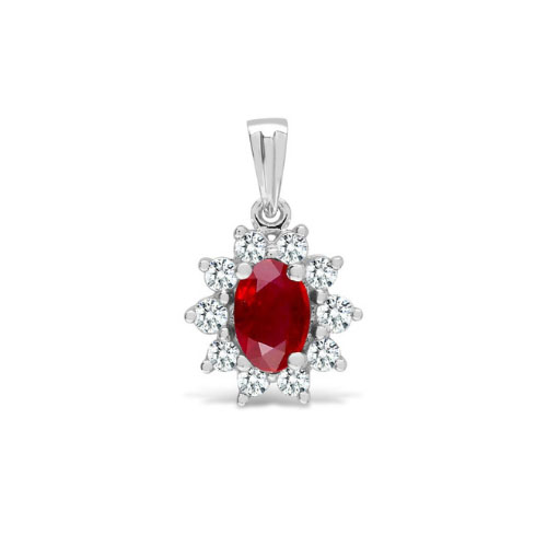 1 Ct Natural Ruby Oval Cut Belette Halo Pendant Necklaces in Silver 925