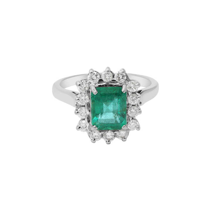 1 Ct Emerald Cut Rosy  Gemstone Diamond Rings in 18K White Gold