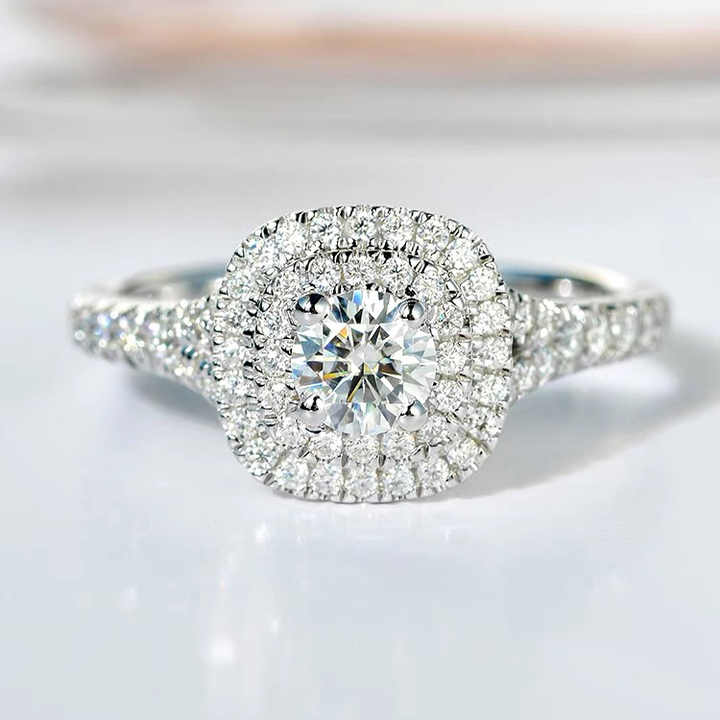 1.3 Ct Lab-Created Cushion Cut Agnel  Halo Diamond Rings in Platinum(950)
