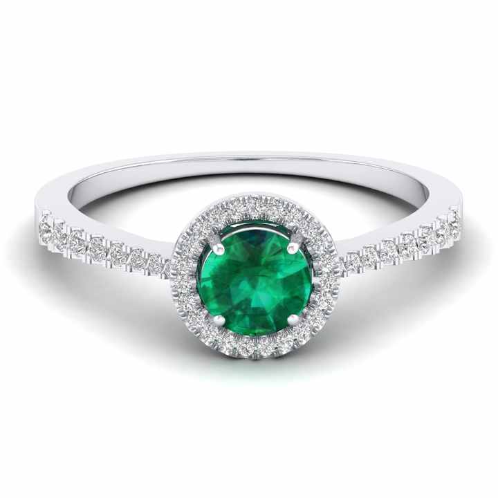 0.5 Ct Emerald Round Cut Loveena  Halo Diamond Rings in 18K White Gold
