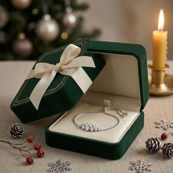 Diamond friendship bracelet in elegant Christmas gift packaging