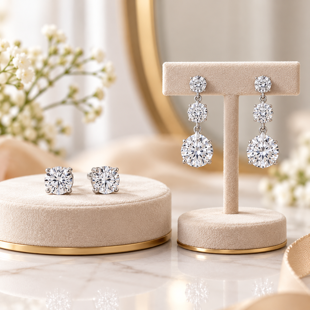 Diamond stud and drop earrings selected as jewellery gifts