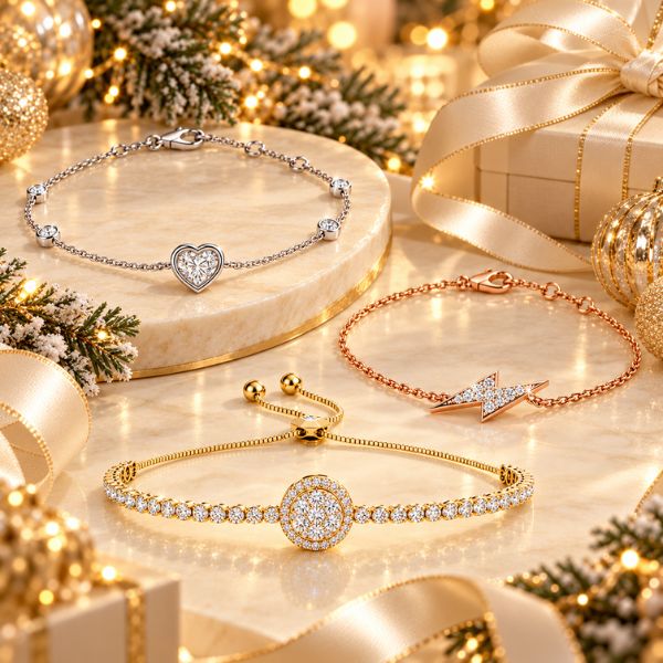 Diamond friendship bracelet presented as a Christmas gift for a best friend