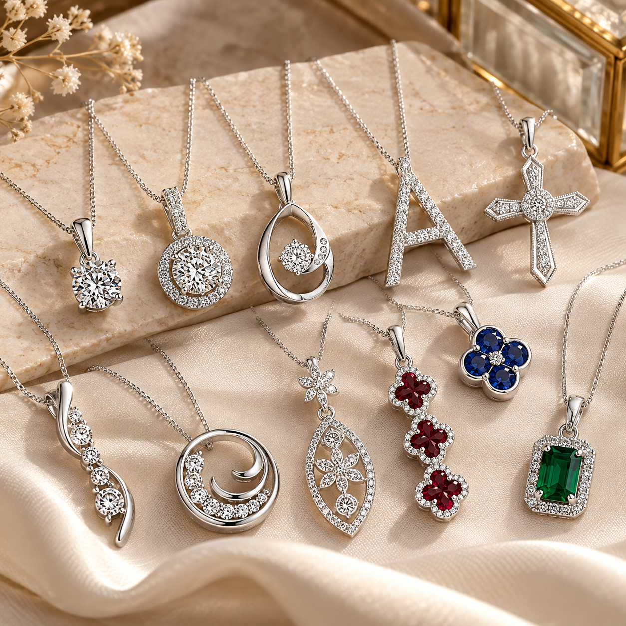 Diamond pendant styles including solitaire halo heart and drop pendants