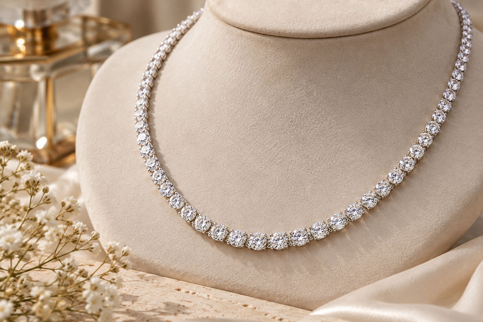Diamond tennis necklace featuring a continuous line of brilliant diamonds