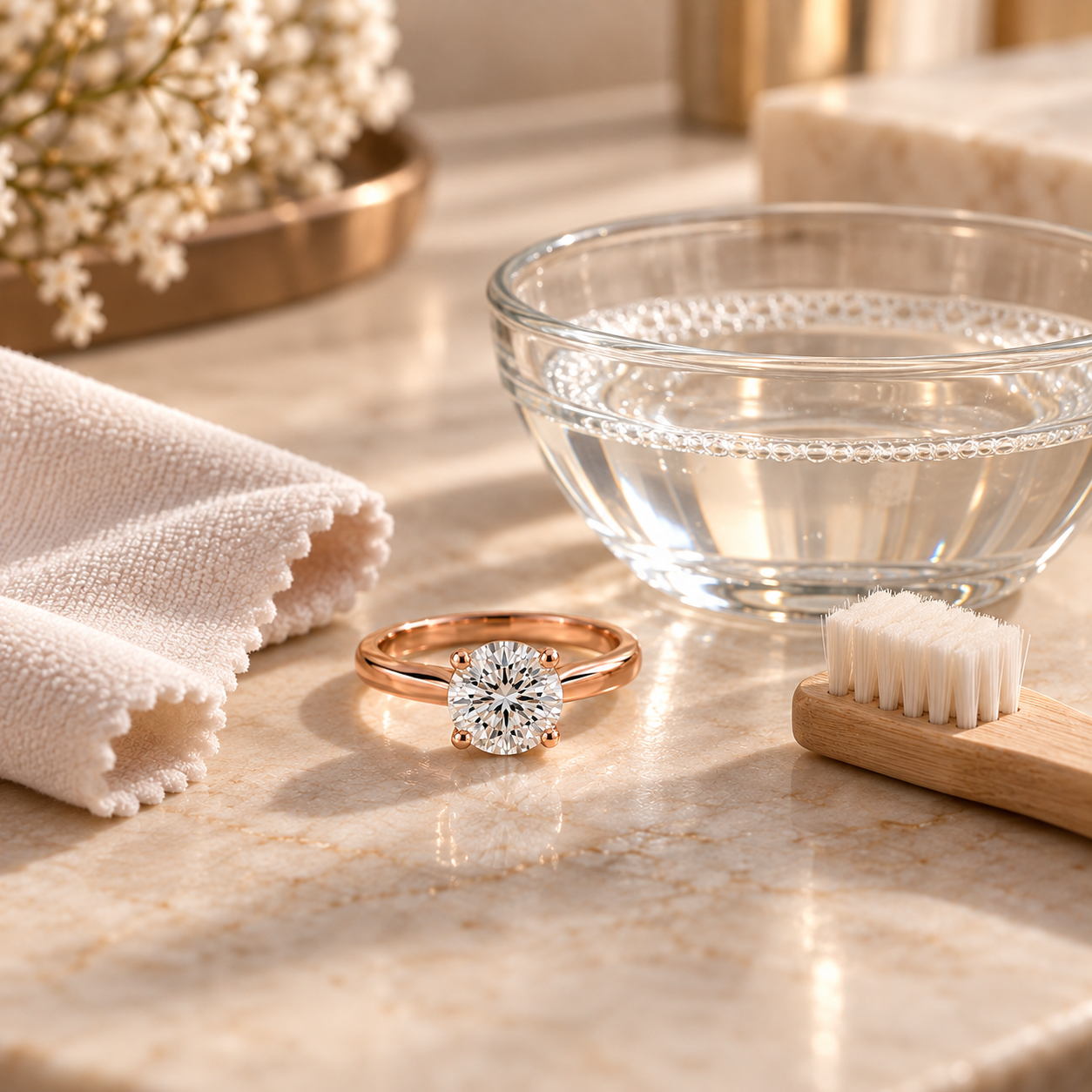 Cleaning a rose gold diamond ring at home