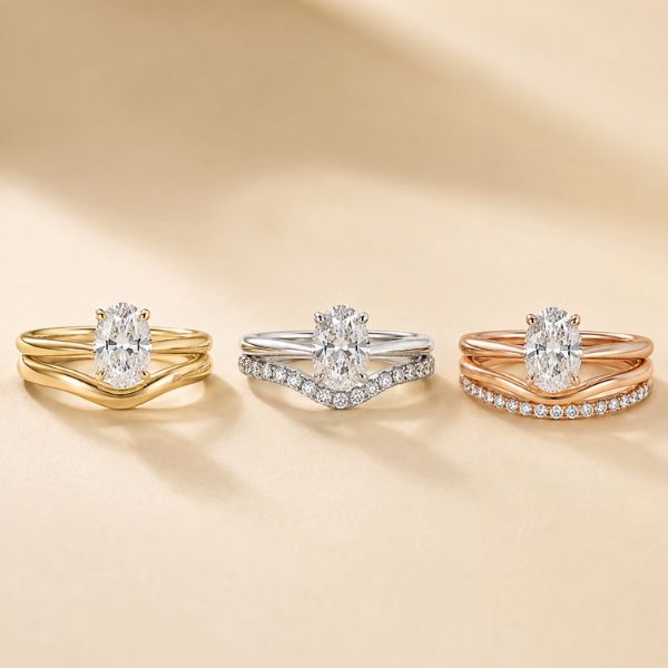 Plain and diamond-set shaped wedding rings in mixed stack styles — Sunshine Diamonds UK
