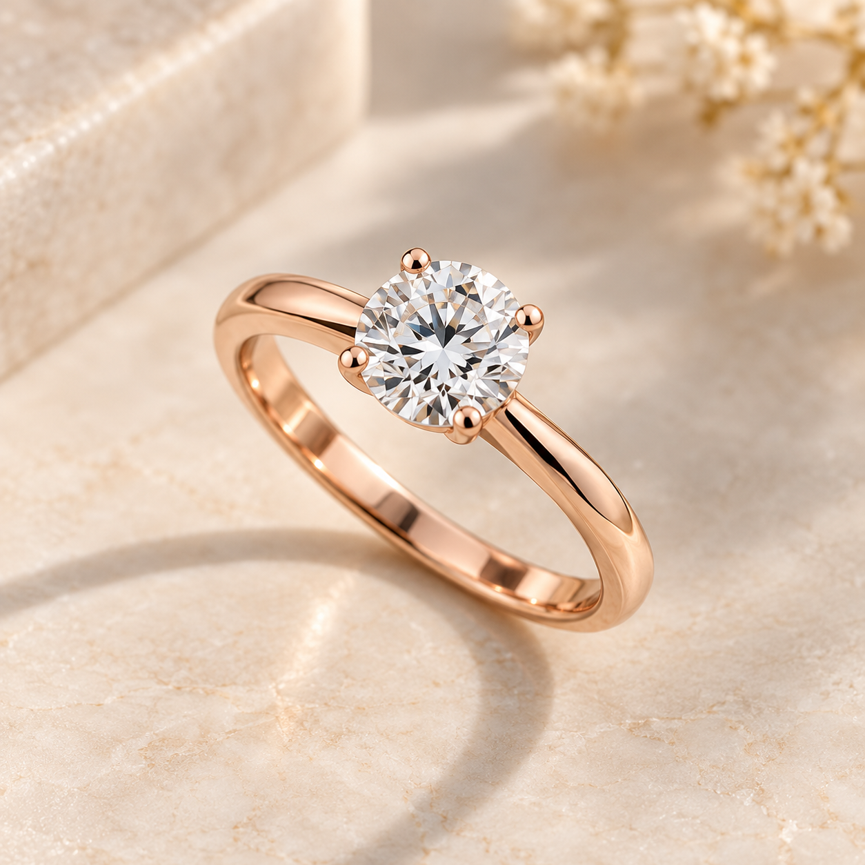 Rose gold diamond ring with round brilliant diamond
