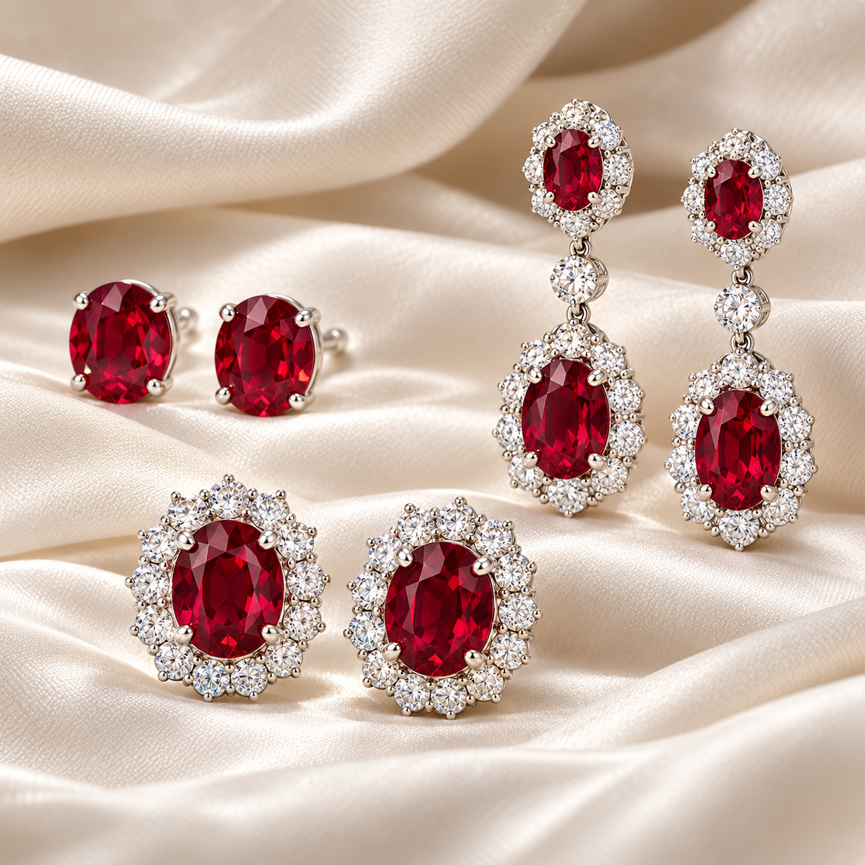 Elegant ruby and diamond earrings inspired by Wimbledon jewellery styling