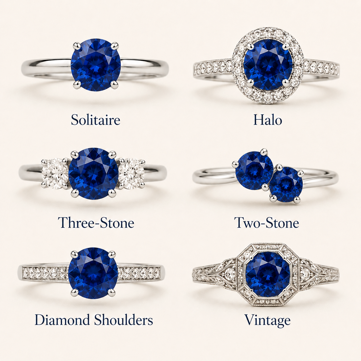 Different sapphire engagement ring settings