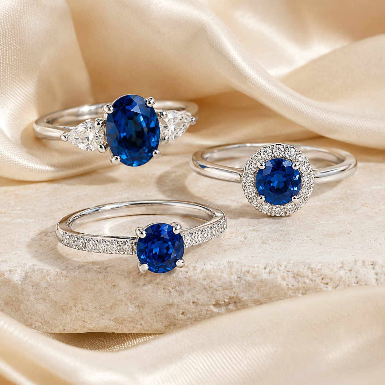Blue sapphire and diamond engagement ring