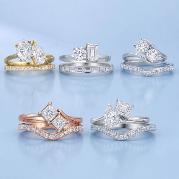 two-stone-engagement-rings-with-wedding-ring-or-band — Sunshine Diamonds UK