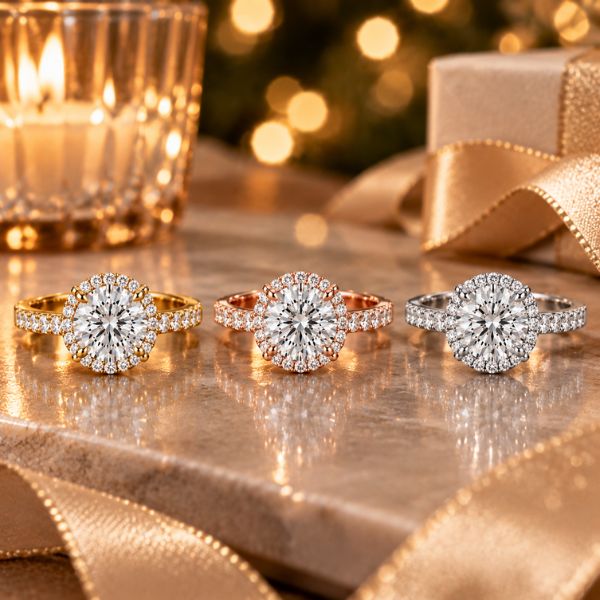 Yellow gold white gold and platinum diamond rings compared for Christmas styling